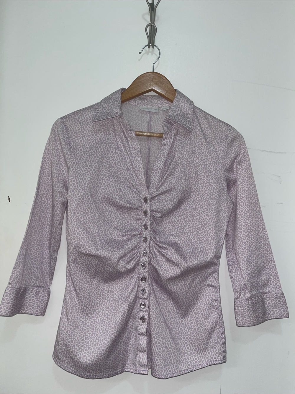 Stretch Ruched Button-Down Blouse - Lavender